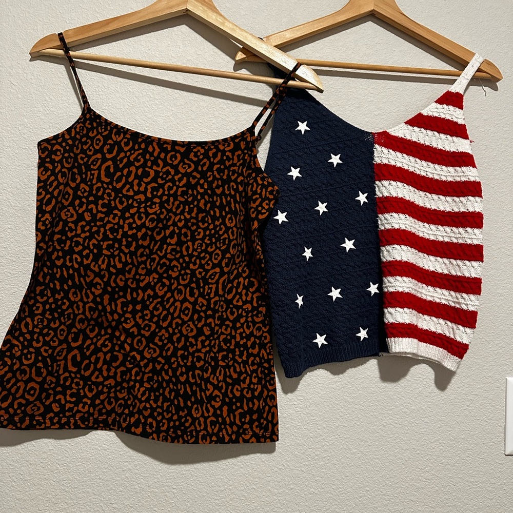 Leopard Print and American Flag Women Tops